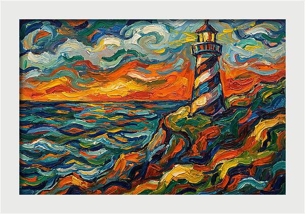 Striped Lighthouse At Sunset