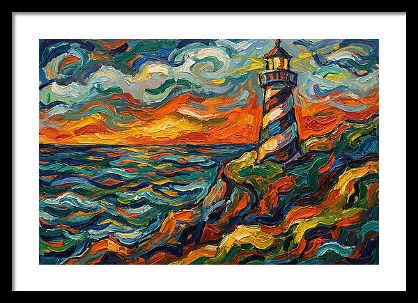 Striped Lighthouse At Sunset