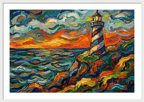 Striped Lighthouse At Sunset