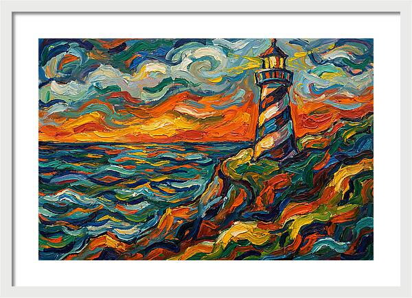Striped Lighthouse At Sunset
