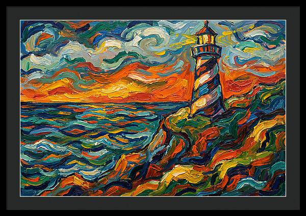 Striped Lighthouse At Sunset