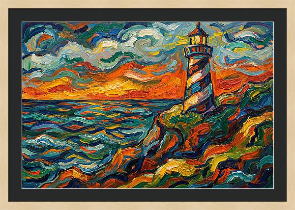 Striped Lighthouse At Sunset