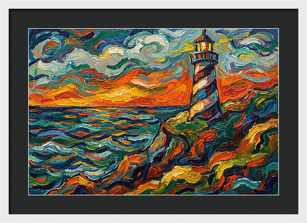 Striped Lighthouse At Sunset