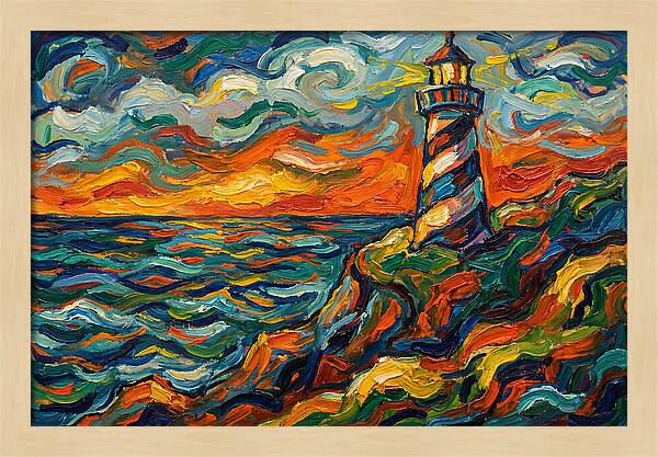Striped Lighthouse At Sunset