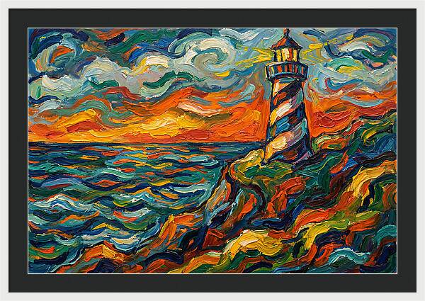 Striped Lighthouse At Sunset
