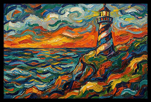 Striped Lighthouse At Sunset