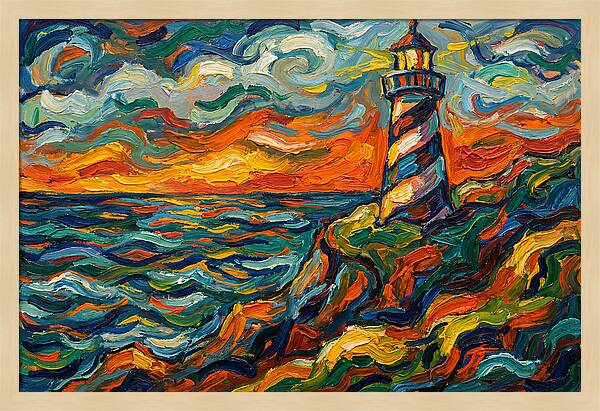 Striped Lighthouse At Sunset