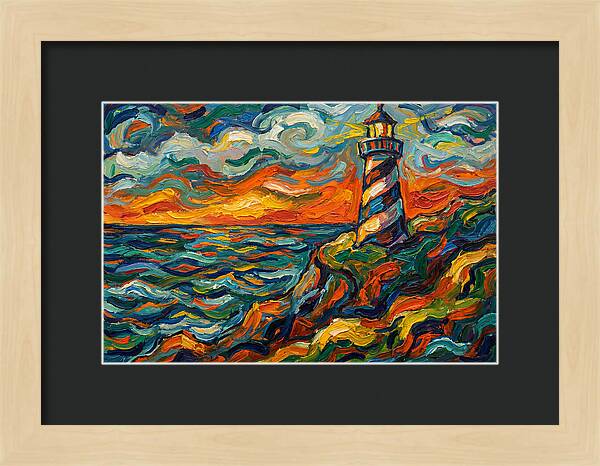 Striped Lighthouse At Sunset