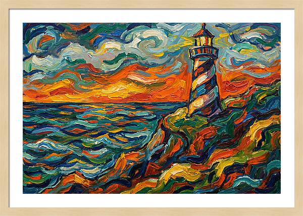 Striped Lighthouse At Sunset
