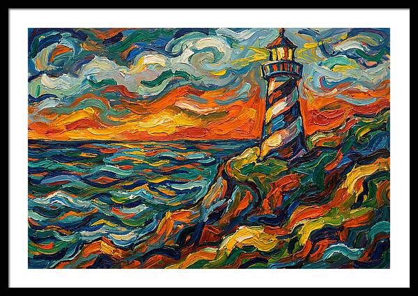 Striped Lighthouse At Sunset