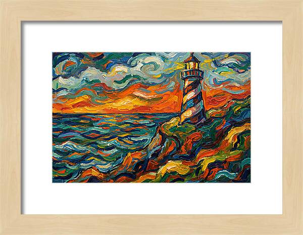 Striped Lighthouse At Sunset