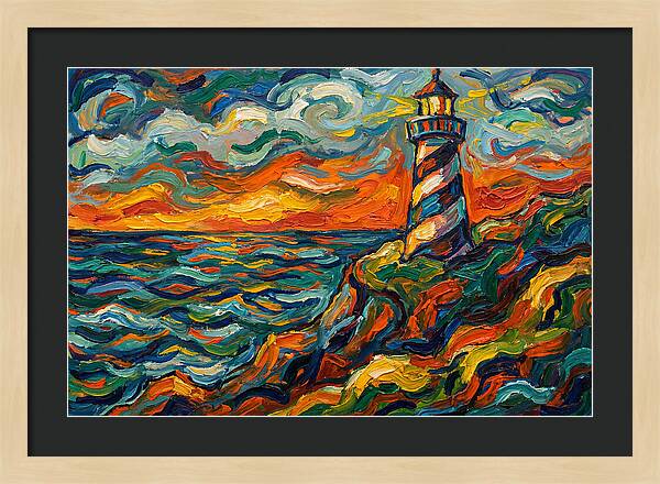 Striped Lighthouse At Sunset