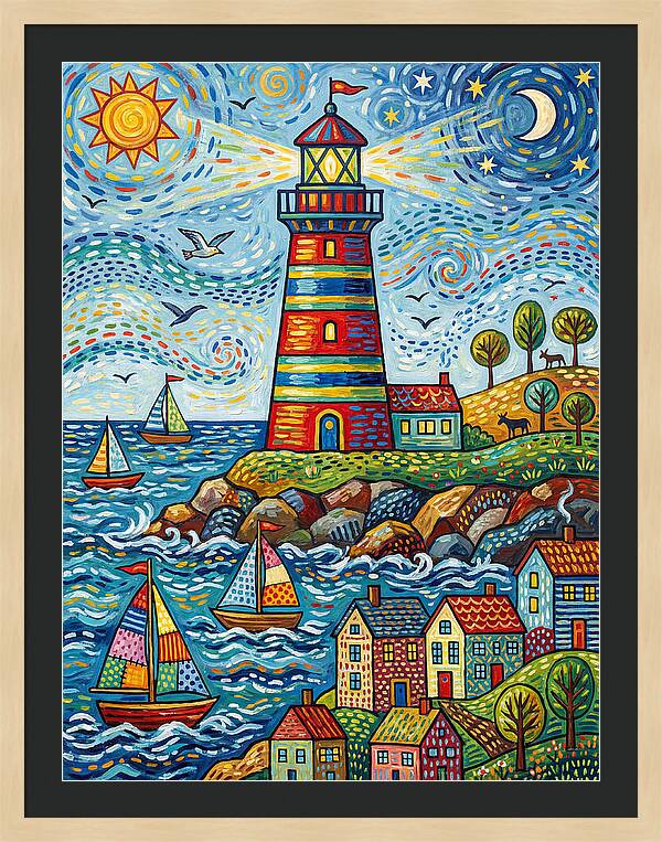 Striped Lighthouse By The Sea