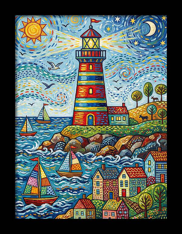 Striped Lighthouse By The Sea