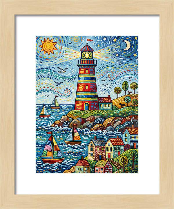 Striped Lighthouse By The Sea