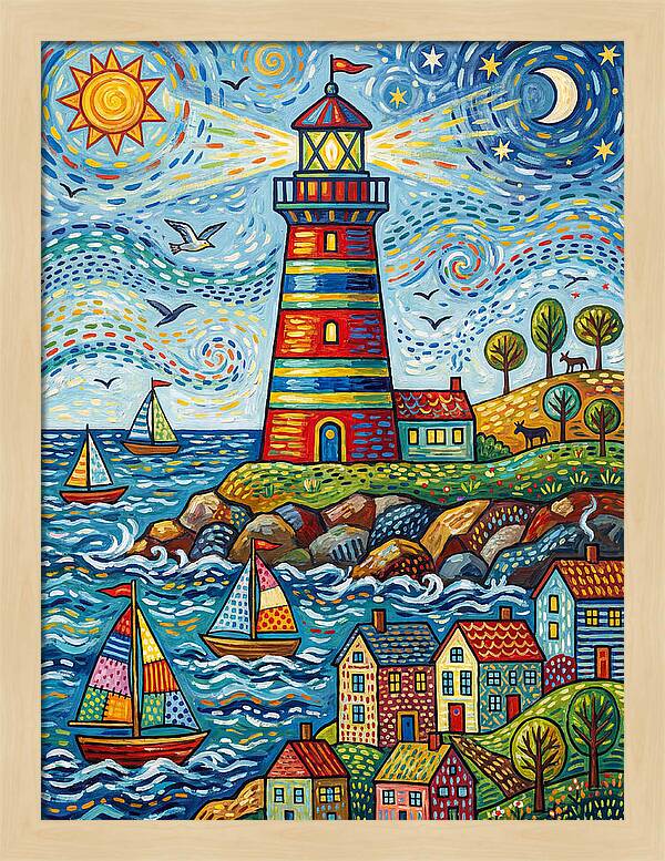 Striped Lighthouse By The Sea