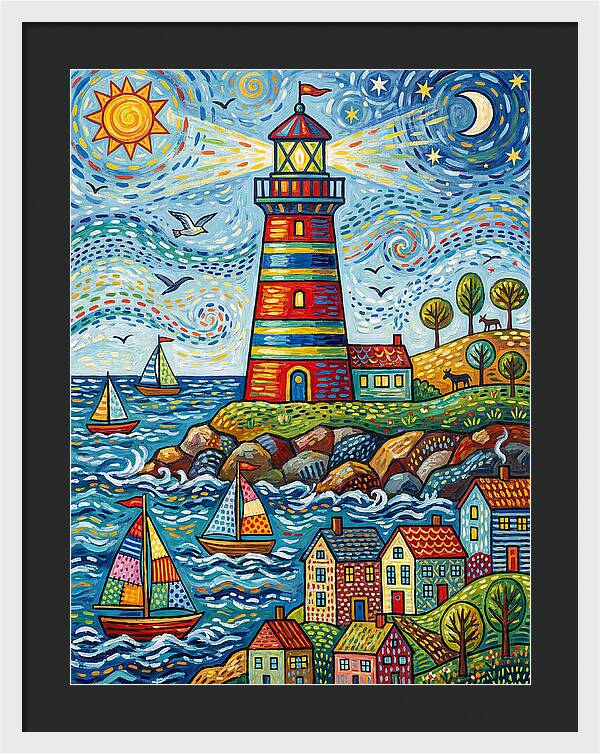 Striped Lighthouse By The Sea
