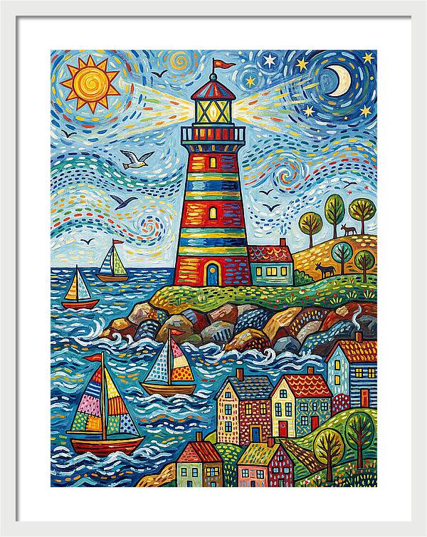 Striped Lighthouse By The Sea