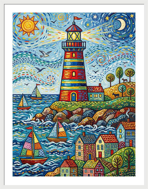 Striped Lighthouse By The Sea