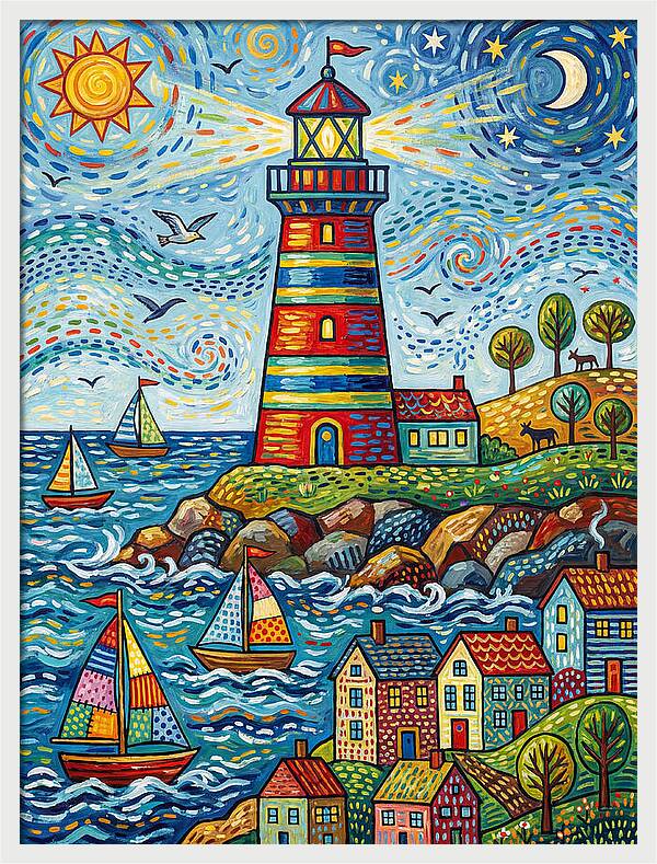 Striped Lighthouse By The Sea
