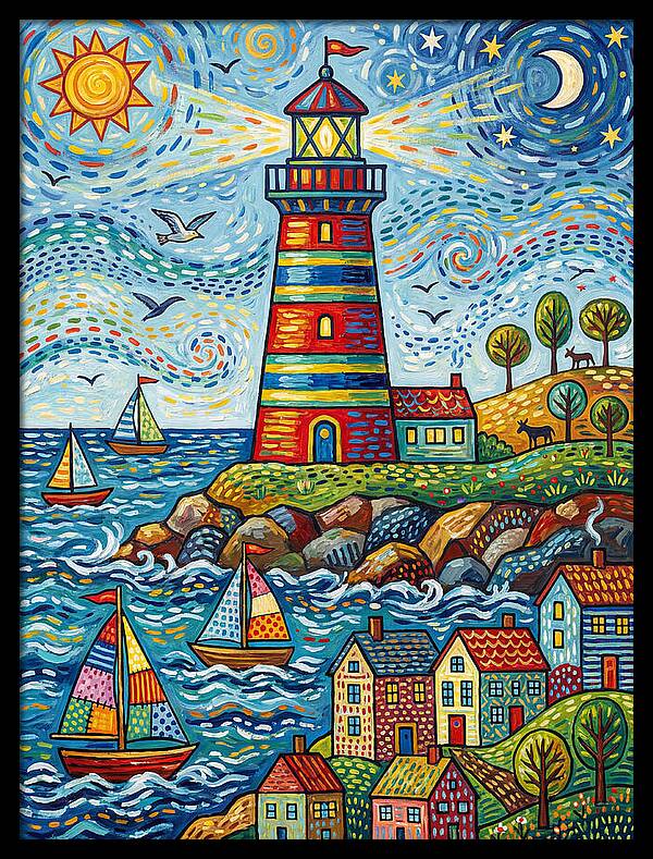 Striped Lighthouse By The Sea