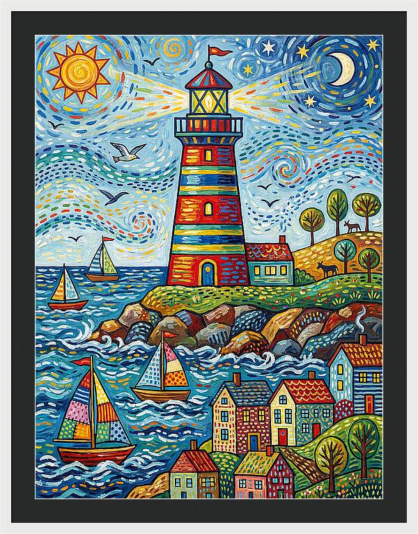 Striped Lighthouse By The Sea