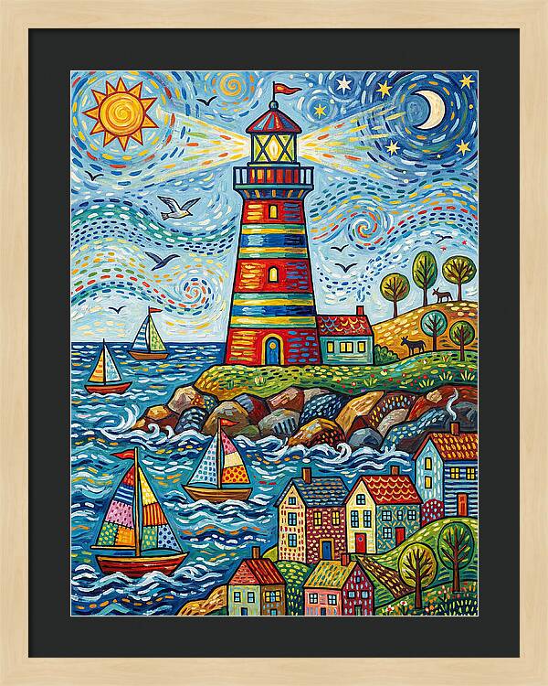 Striped Lighthouse By The Sea