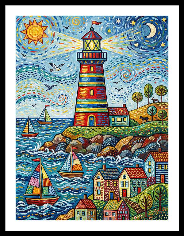 Striped Lighthouse By The Sea