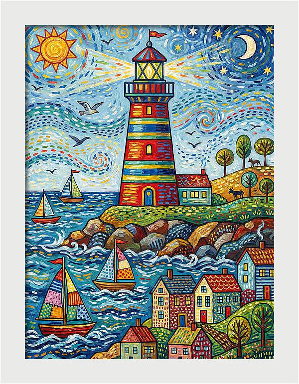 Striped Lighthouse By The Sea