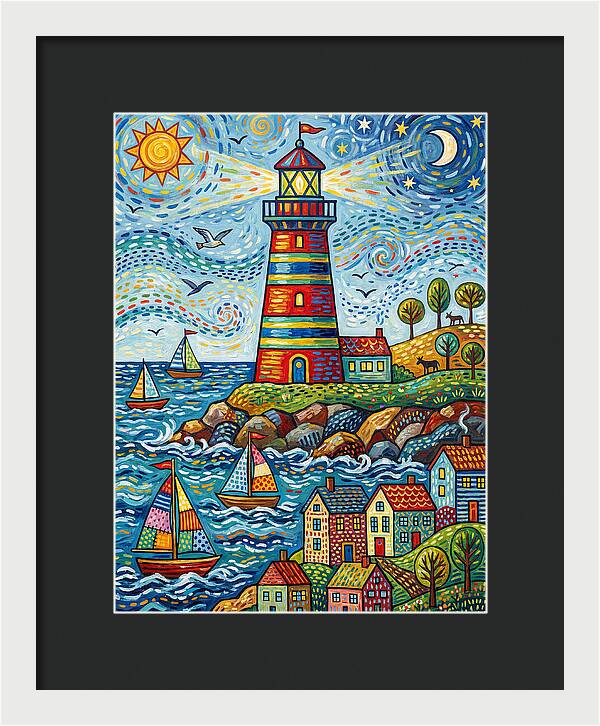 Striped Lighthouse By The Sea
