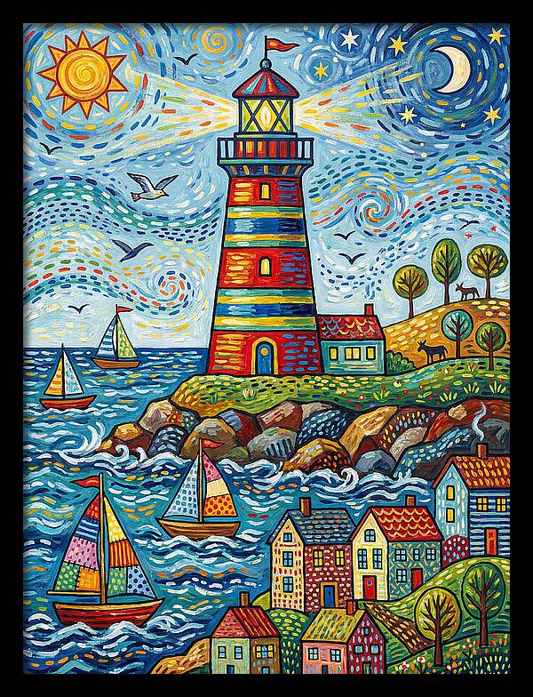 Striped Lighthouse By The Sea