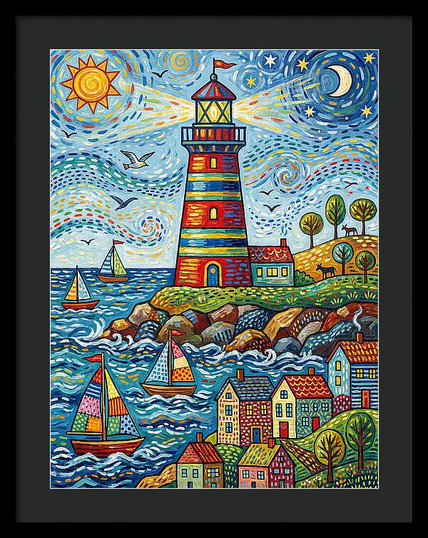 Striped Lighthouse By The Sea