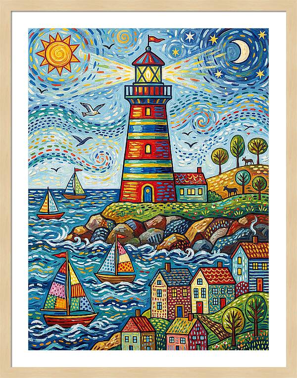 Striped Lighthouse By The Sea
