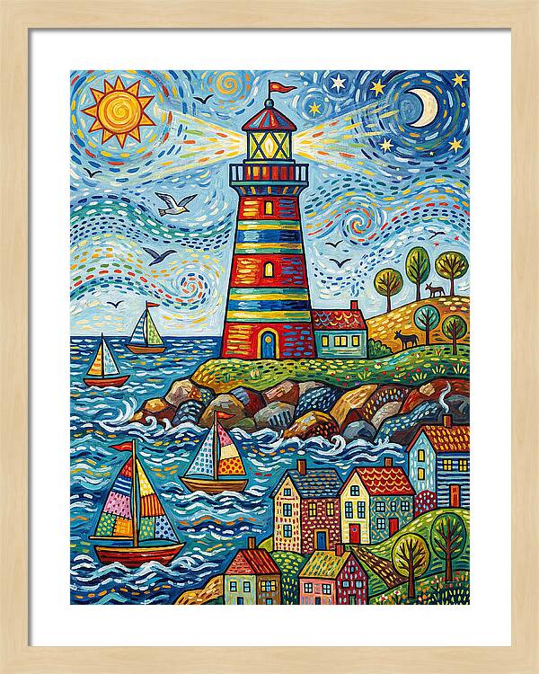 Striped Lighthouse By The Sea