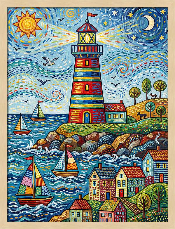 Striped Lighthouse By The Sea