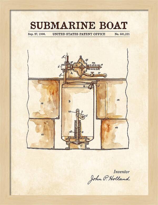 Submarine Boat Watercolor Patent Us681221