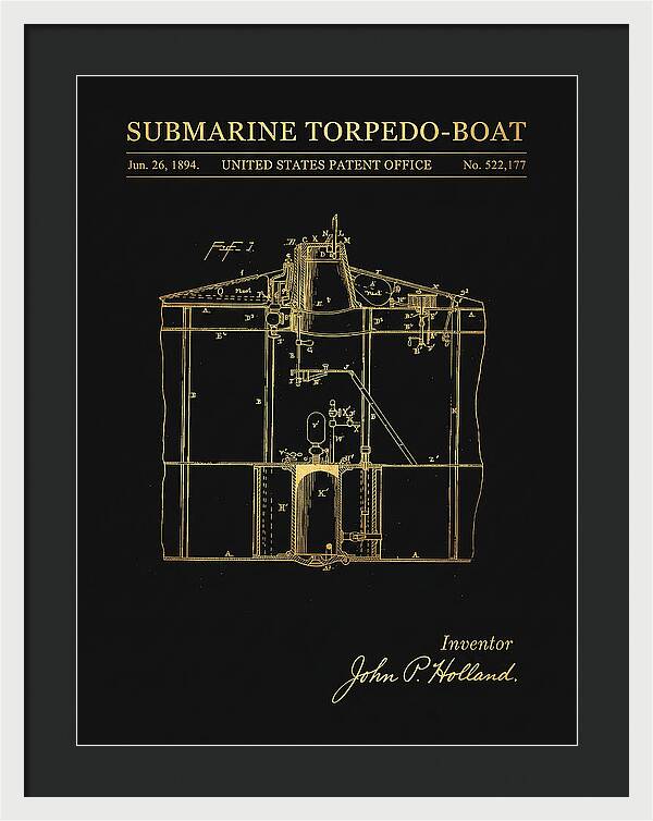 Submarine Torpedo Boat Gold Patent Us522177
