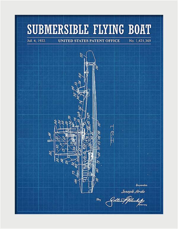 Submersible Flying Boat Blueprint Patent Us1421369