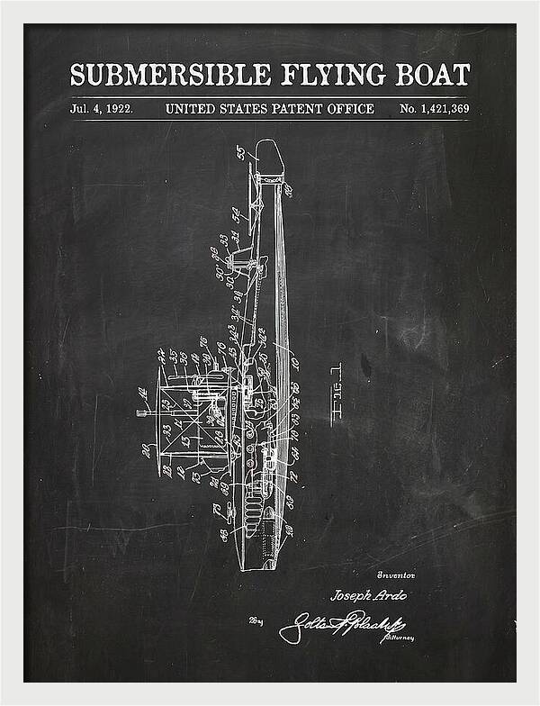 Submersible Flying Boat Chalkboard Patent Us1421369