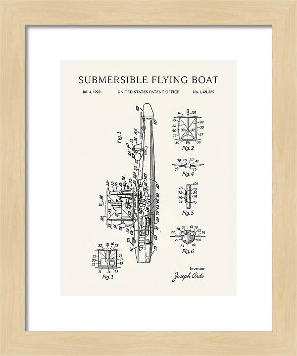 Submersible Flying Boat Minimalist Patent Us1421369
