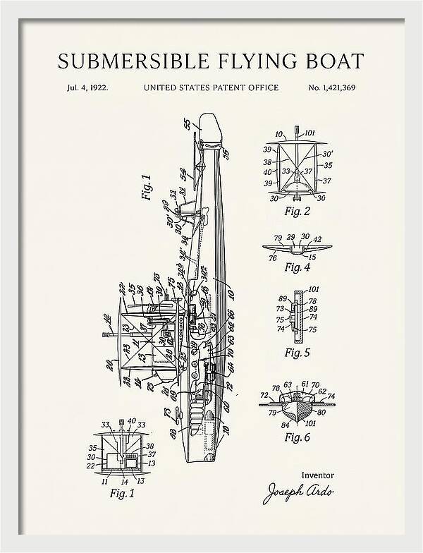 Submersible Flying Boat Minimalist Patent Us1421369