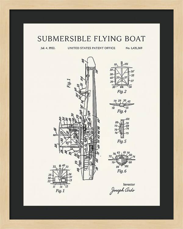 Submersible Flying Boat Minimalist Patent Us1421369