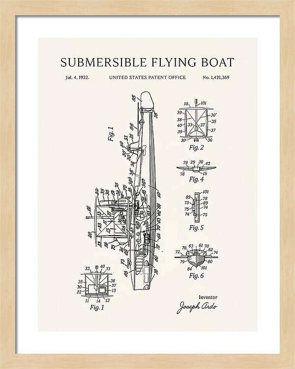 Submersible Flying Boat Minimalist Patent Us1421369