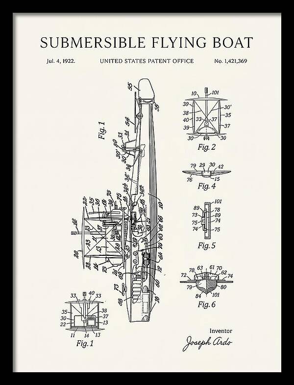 Submersible Flying Boat Minimalist Patent Us1421369
