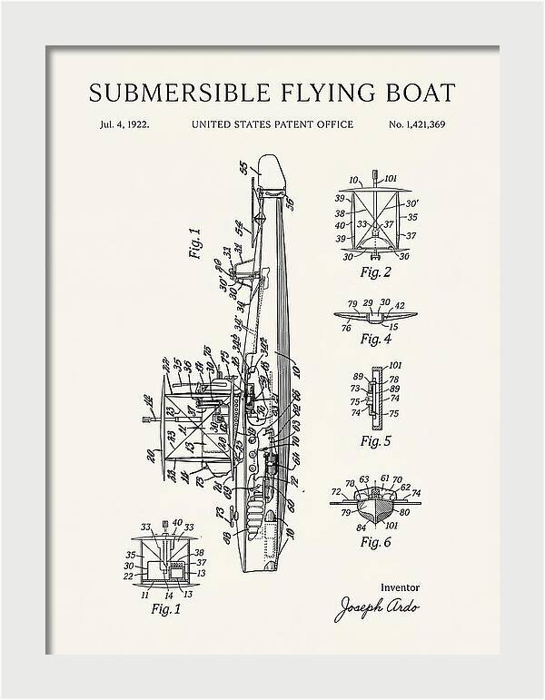 Submersible Flying Boat Minimalist Patent Us1421369