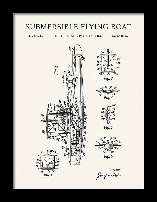 Submersible Flying Boat Minimalist Patent Us1421369