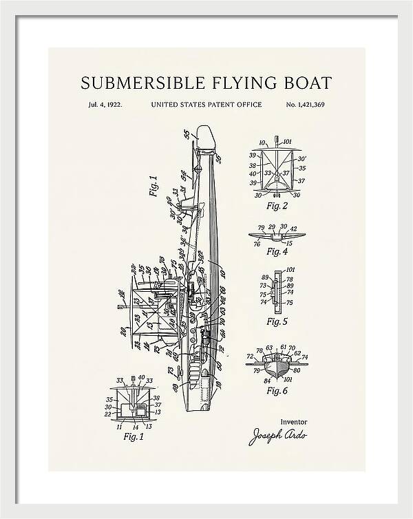 Submersible Flying Boat Minimalist Patent Us1421369