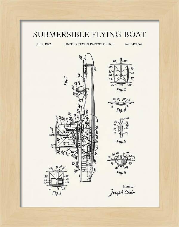 Submersible Flying Boat Minimalist Patent Us1421369