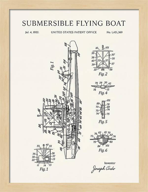 Submersible Flying Boat Minimalist Patent Us1421369