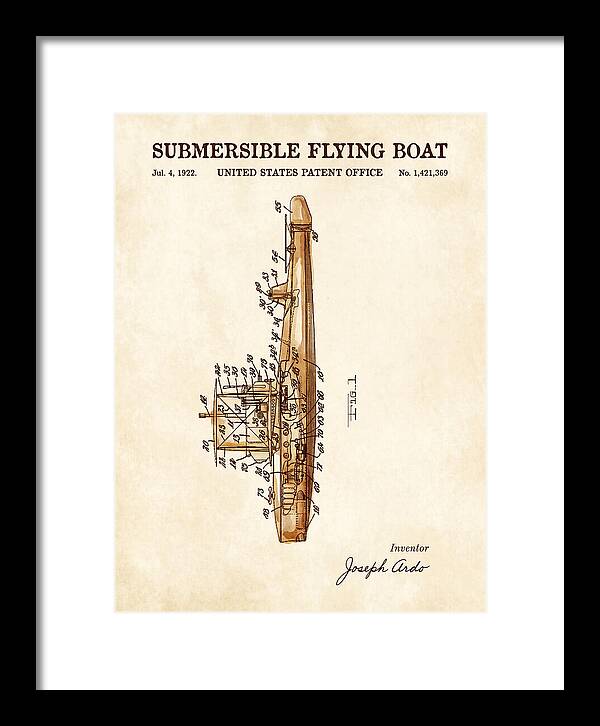 Submersible Flying Boat Watercolor Patent Us1421369